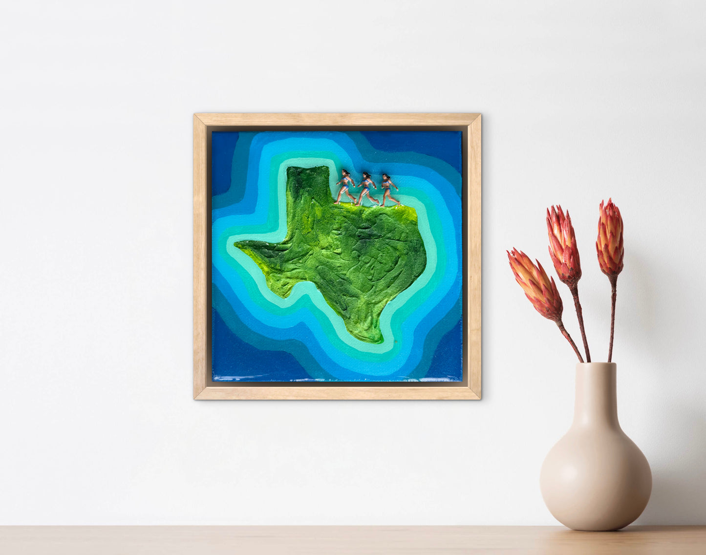 The Island of Texas: Triple the Fun! 6x6 Original Framed