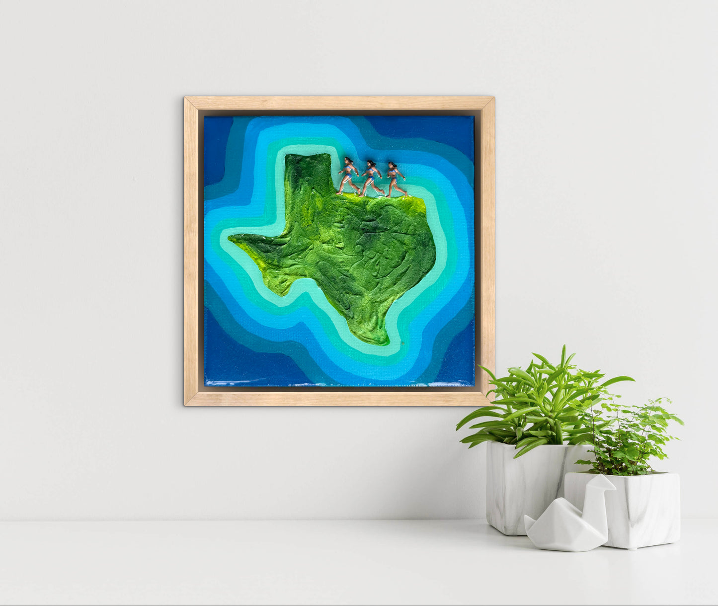 The Island of Texas: Triple the Fun! 6x6 Original Framed