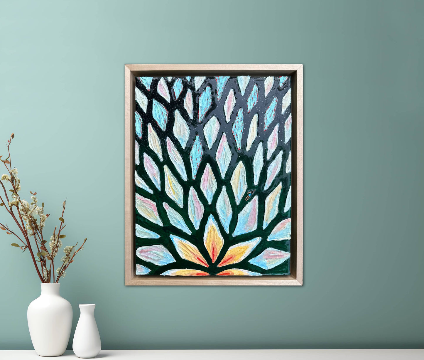 The Path of the White Lotus - 11x14in Mixed Media; Sand, Acrylic & Resin on Canvas Framed