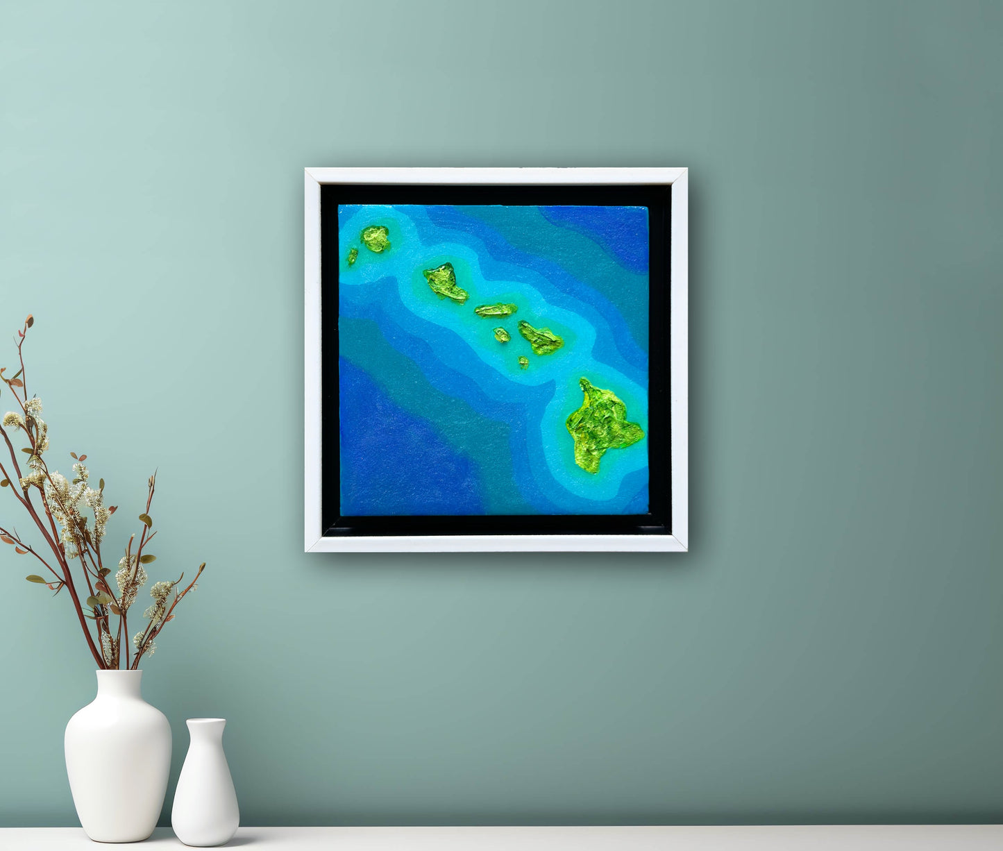 HAWAII MINI ISLAND ART MAP - 6x6 Framed Acrylic & Resin on Wood Panel