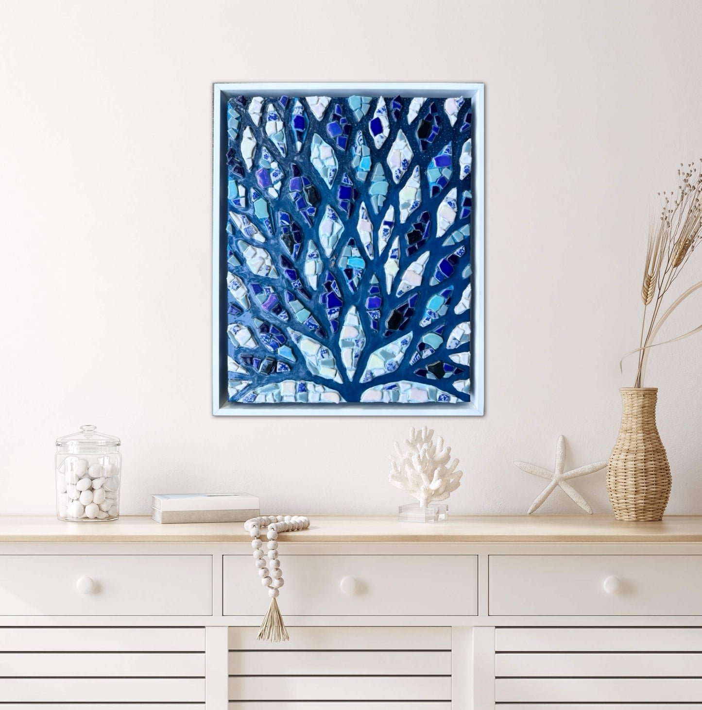 The Path is Blue Without You ll - 16x20in Mixed Media; Sand, Acrylic & Resin on Canvas Framed