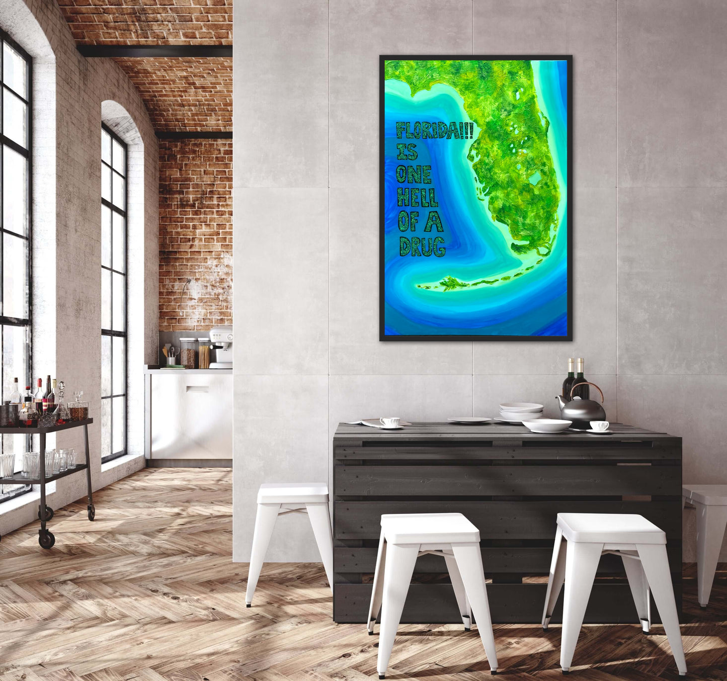 FLORIDA!!! - 24x36in Fine Art Map made with Acrylic & Resin on Canvas