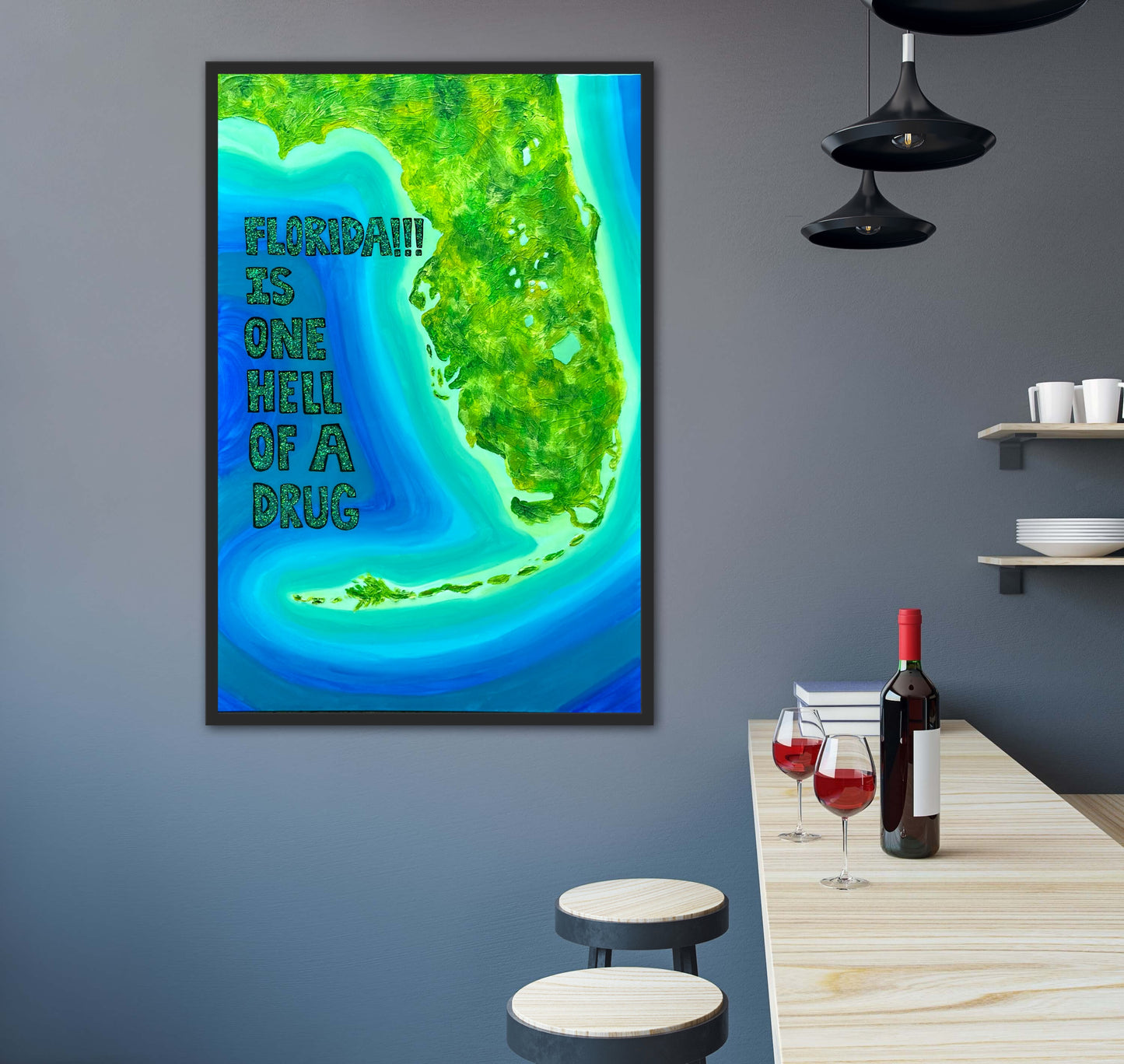 FLORIDA!!! - 24x36in Fine Art Map made with Acrylic & Resin on Canvas